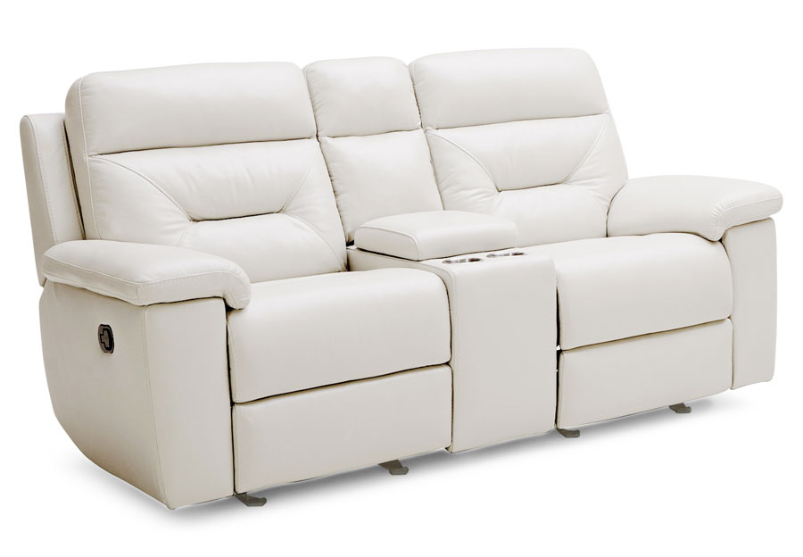 Kuka Grand Point Ivory Manual Reclining Leather Match Console Loveseat