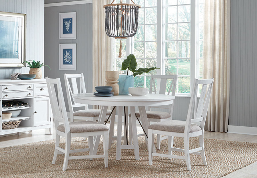 Magnussen Heron Cove White Round Dining Table with Four Side Chairs