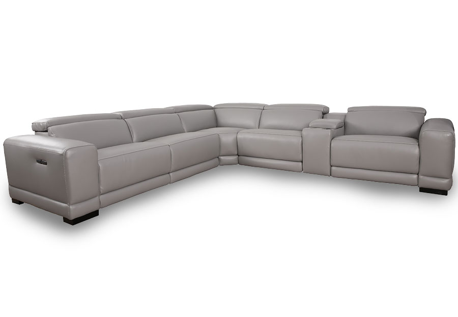 Cheers Rio Grey Two Seat Dual Power Reclining Leather Match Sectional with Storage Console