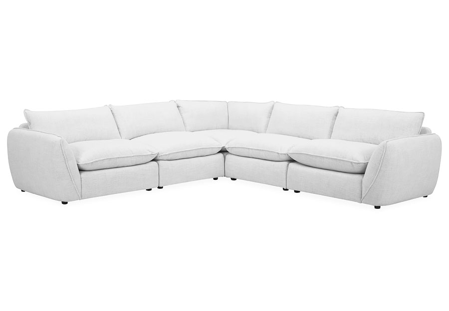 Nathan Pure White Five Piece Fabric Sectional