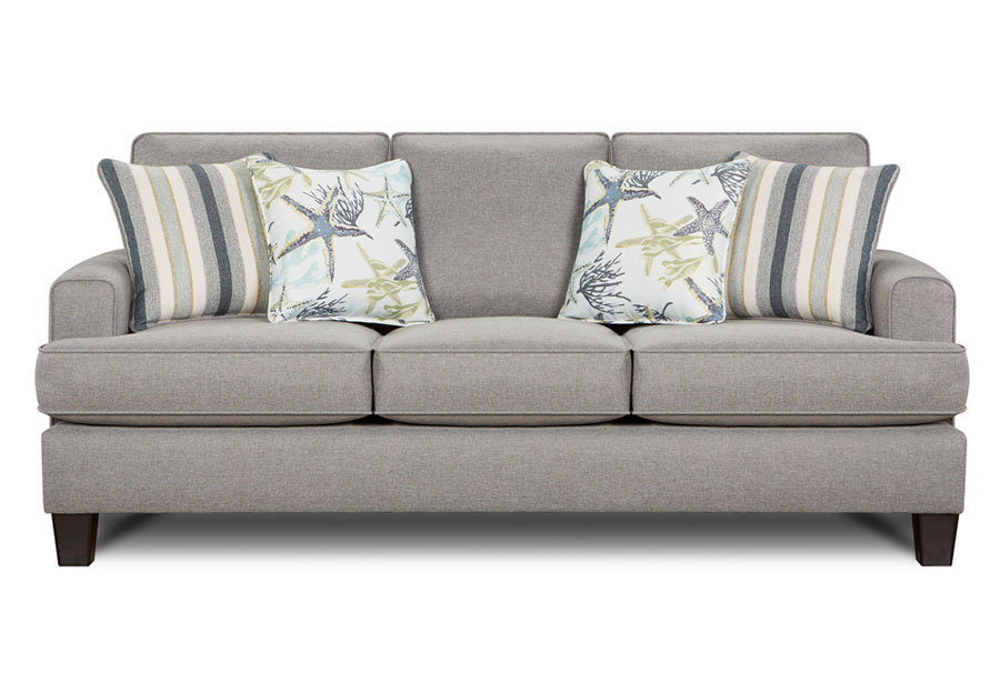 Fusion Jitterbug Flax Sofa with Savannah Ocean and Reinvented Nautica Accent Pillows