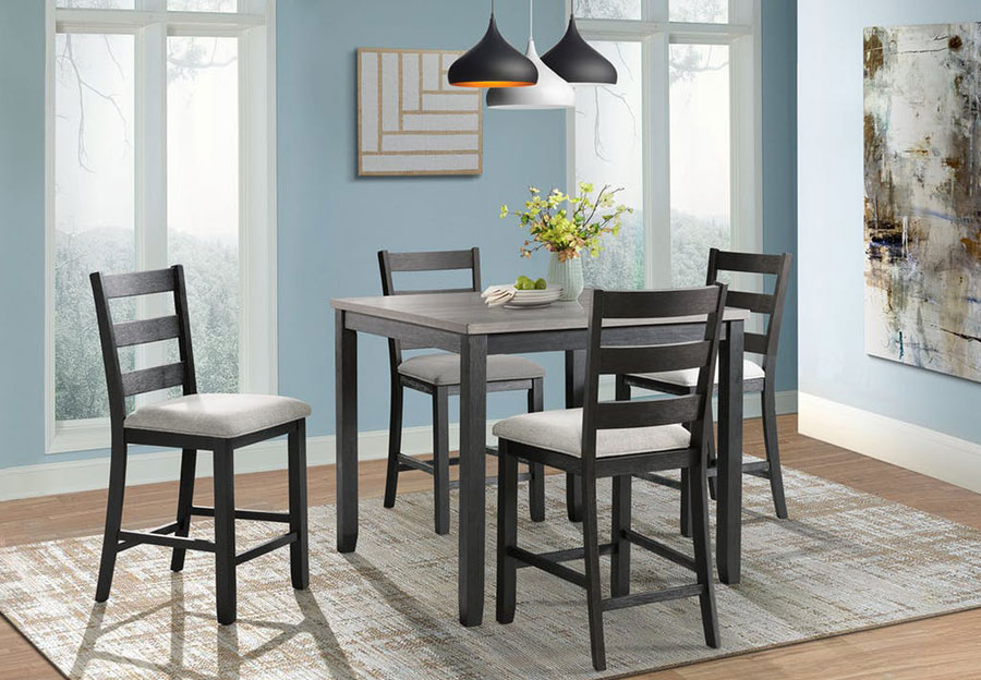 Elements Martin Two-Tone Black Counter-Height Table with Four Counter Stools