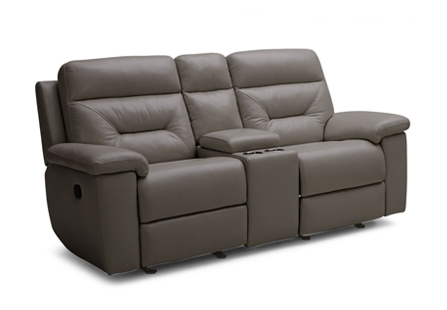 Kuka Grand Point Charcoal Manual Reclining Leather Match Console Loveseat