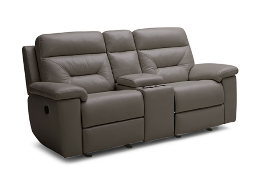 Kuka Grand Point Charcoal Dual Power Reclining Leather Match Console Loveseat