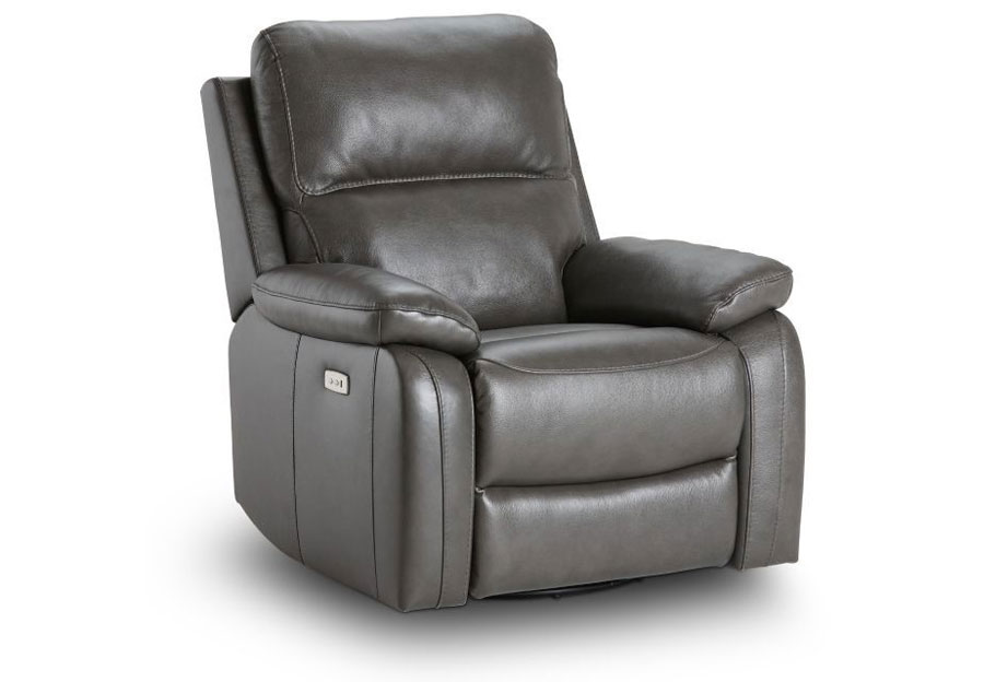 Kuka Carter Charcoal Dual Power Leather Match Recliner With Swivel Glider
