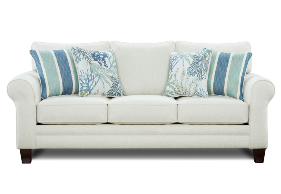 Fusion Grande Glacier Sofa with Coral Reef Oceanside and Life's-A-Beach Accent Pillows