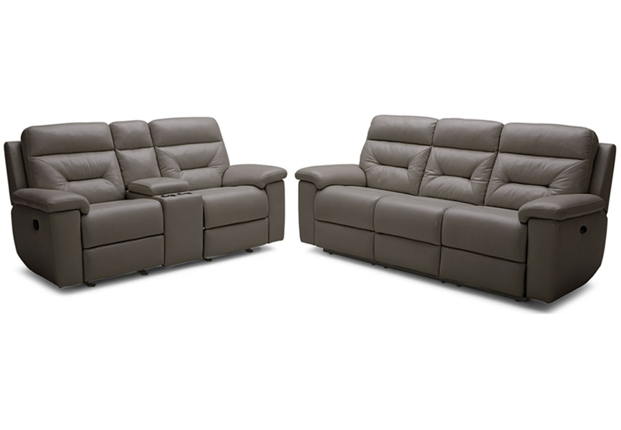 Kuka Grand Point Charcoal Power Leather Match Reclining Sofa and Reclining Console Loveseat
