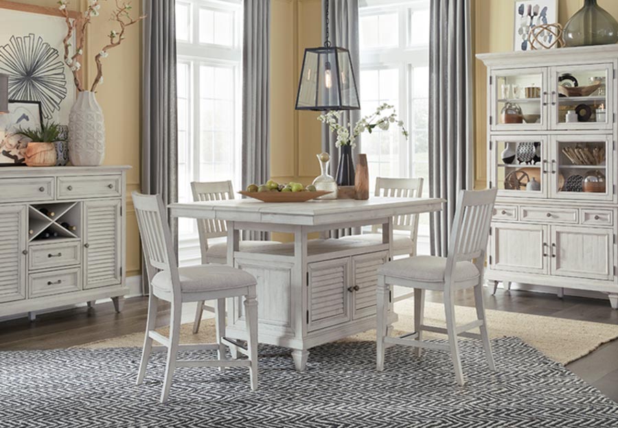 Magnussen Newport Counter Dining Table with Four Upholstered Counter Chairs