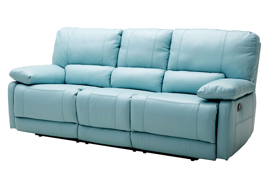 Kuka Maui Light Blue Dual Power Leather Match Reclining Sofa