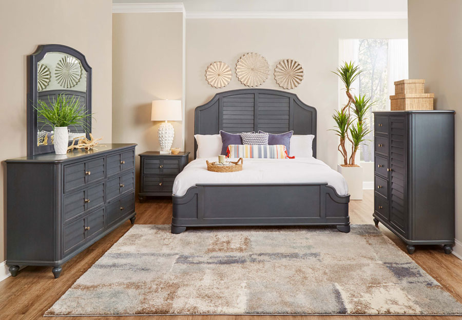Powell Naples Graphite King Panel Bed, Dresser and Mirror