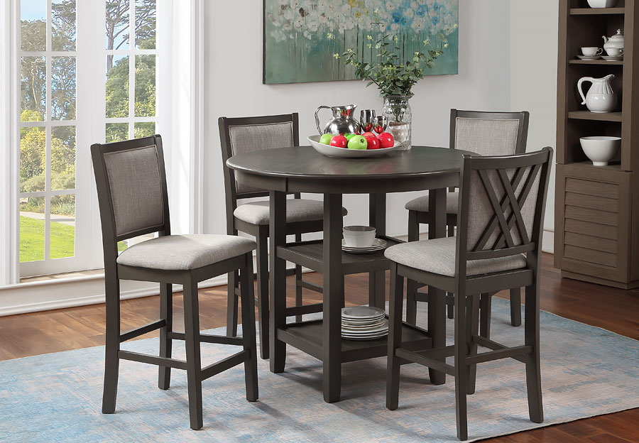 New Classic Amy Grey Round Counter Dining Table with Four Chairs